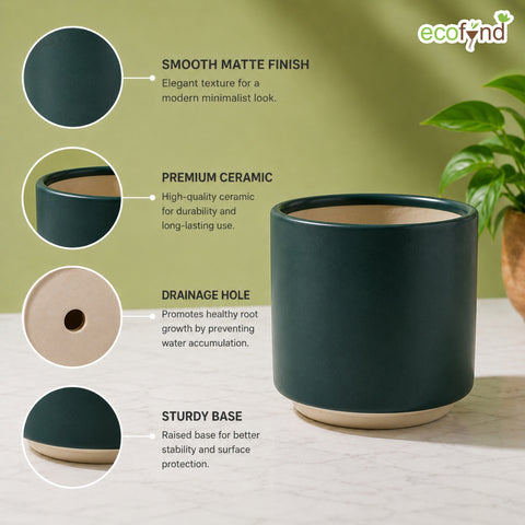 ecofynd Ecofynd 6 Inch Dark Green Ceramic Cachepot Planter with Drainage