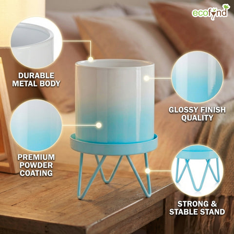 ecofynd Ecofynd Lucas Tabletop Metal Planter with Sky Blue Stand