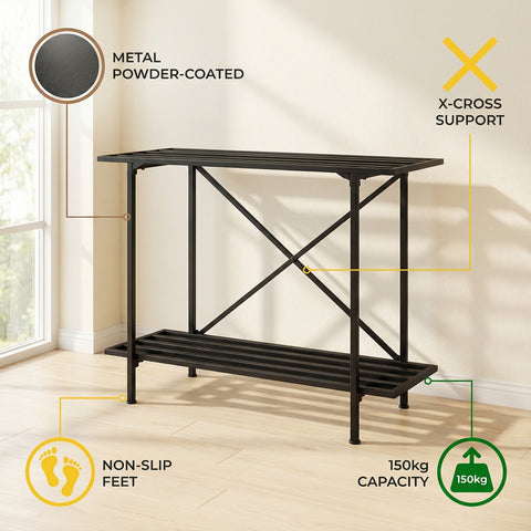 ecofynd 2-Tier Black Metal Luggage Rack