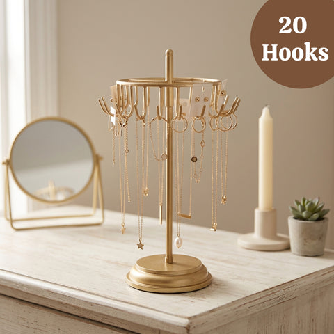 ecofynd Ecofynd Rotating Jewelry Organizer Stand with 20 Hooks (Golden)