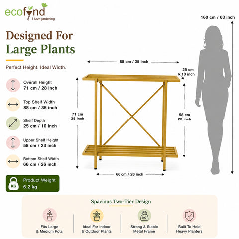 Adam Metal Plant Stand | 2-Tier Shelf for Indoor & Outdoor Use | Ecofynd