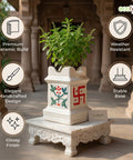 ecofynd Ecofynd 12 Inch Ceramic Tulsi Planter with Diya Holder Ivory