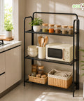 ecofynd 3-Tier Multipurpose Foldable kitchen rack Heavy Duty Metal Storage Rack for Kitchen Organizer