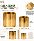 ecofynd Set of 2 Ribbed Metal Pedestal Planter – Gold Finish