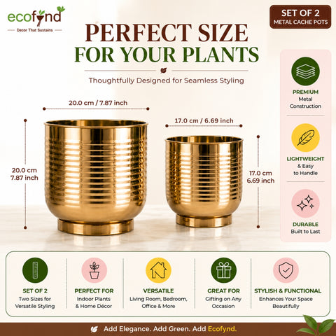 ecofynd Set of 2 Halo Ribbed Metal Planter in Symmetrical Design