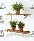 ecofynd Adam Metal Golden Plant Stand – 2 Tier Utility Display for Home & Garden