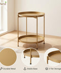 ecofynd Ecofynd Multipurpose AureoNest Gold 2-Tier Side Table