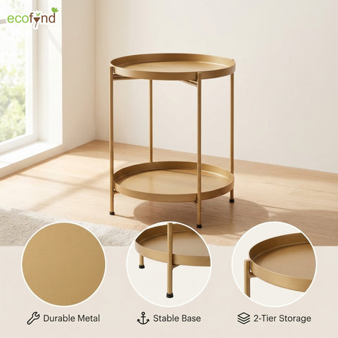 ecofynd Ecofynd Multipurpose AureoNest Gold 2-Tier Side Table
