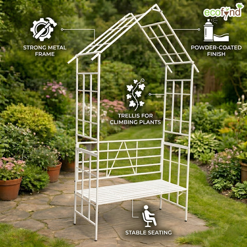 ecofynd Ecofynd White Arbor 2 Seater Garden Bench for Outdoors Hut Shaped