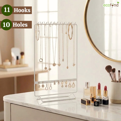 ecofynd Ecofynd 2-Tier White Metal Jewelry Organizer Stand with 11 Hooks & 10 Earring Holes