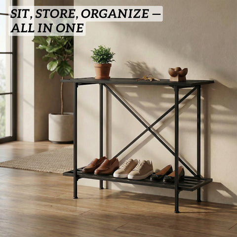 ecofynd 2-Tier Metal Storage Bench for Entryway