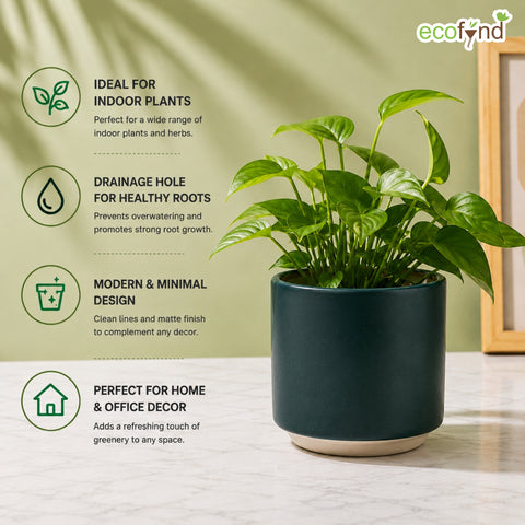 ecofynd Ecofynd 6 Inch Dark Green Ceramic Cachepot Planter with Drainage