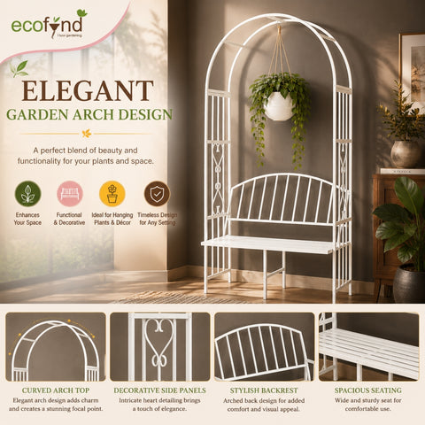 ecofynd Wide Garden Arch with Bench – Elegant Metal Arbor for Climbing Plants