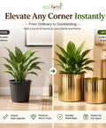 ecofynd Set of 2 Ribbed Metal Pedestal Planter – Gold Finish