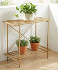 ecofynd Adam Metal Golden Plant Stand – 2 Tier Utility Display for Home & Garden