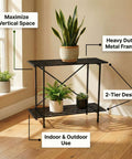 ecofynd Eric Jr Metal Black Plant Stand – 2 Tier Utility Display for Home & Garden