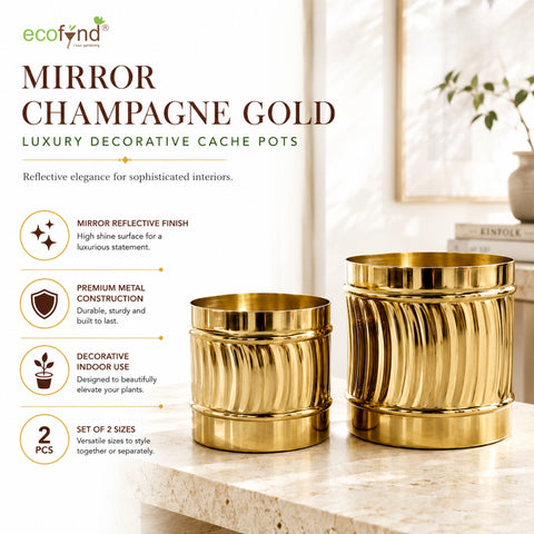 ecofynd Set of 2 Cylindrical Metal Planter – 6/7 Inch, Symmetrical Design
