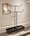 ecofynd Ecofynd 2-Tier Jewelry Hanger Stand with Storage Tray (Black)