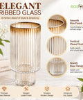 ecofynd Glass Vase for Flowers & Decor – Symmetrical Ribbed Pattern | Clear
