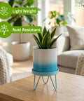 ecofynd Ecofynd Lucas Tabletop Metal Planter with Sky Blue Stand