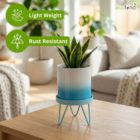ecofynd Ecofynd Lucas Tabletop Metal Planter with Sky Blue Stand