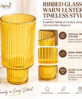 ecofynd Glass Vase for Flowers & Decor – Symmetrical Ribbed Pattern | Yellow