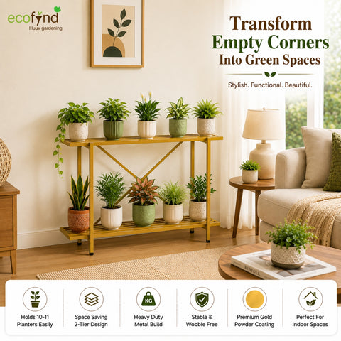 Adam Metal Plant Stand | 2-Tier Shelf for Indoor & Outdoor Use | Ecofynd