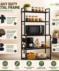 ecofynd Black 5-Tier Heavy Duty Metal Kitchen Rack with Electricity Board