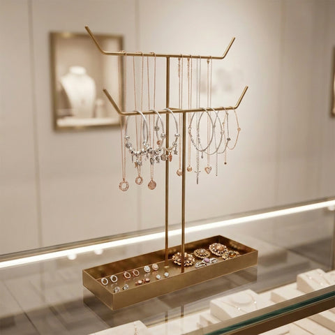 ecofynd Ecofynd 2-Tier Jewelry Hanger Stand with Storage Tray (Golden)