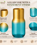 ecofynd Glass Vase for Flowers & Decor – Clear Tumbler Shape | Aqua & Gold
