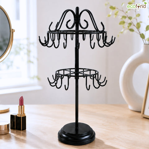 ecofynd Ecofynd Rotating 2 Tier Jewelry Organizer Stand with 40 Hooks (Black)