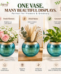 ecofynd Glass Vase for Flowers & Decor – Clear Bowl Shape | Aqua & Golden Hue