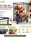 ecofynd Black Sports Ball Storage Rack with 360° Rotating Wheels