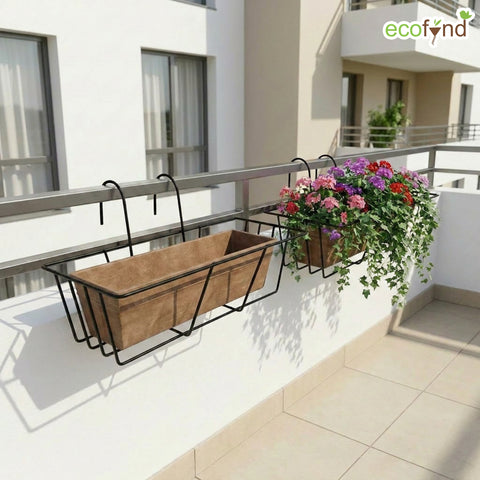 ecofynd 2 Pack 16 Inches Metal Hanging Flower Pot Stand For Railing Planter