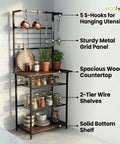 ecofynd 4-Tier Storage Rack with Hanging Hooks for Kitchen Organizer