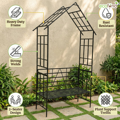 ecofynd Ecofynd Black Arbor 2 Seater Garden Bench for Outdoors Hut Shaped