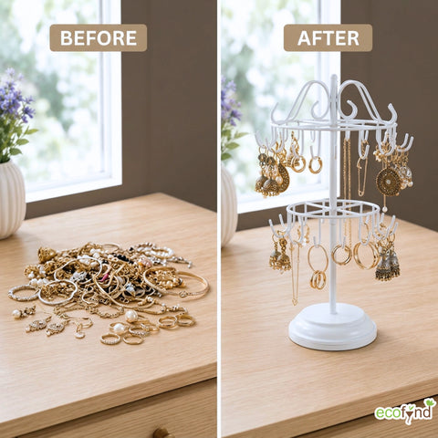 ecofynd 2-Tier White Metal Jewelry Organizer Stand with 40 Hooks