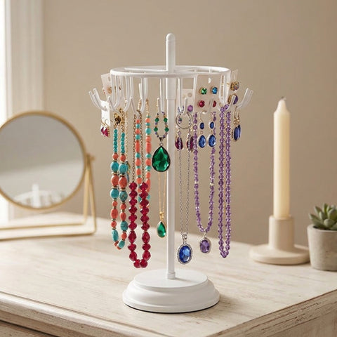 ecofynd Ecofynd Rotating Jewelry Organizer Stand with 20 Hooks (White)