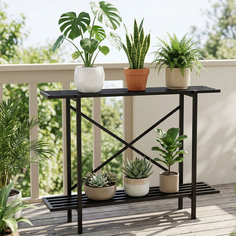 ecofynd 26 Inch Adam Metal Plant Stands for Outdoor Balcony