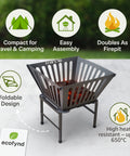 ecofynd Foldable Iron Fire Pit – Heavy Duty, High Heat & Portable