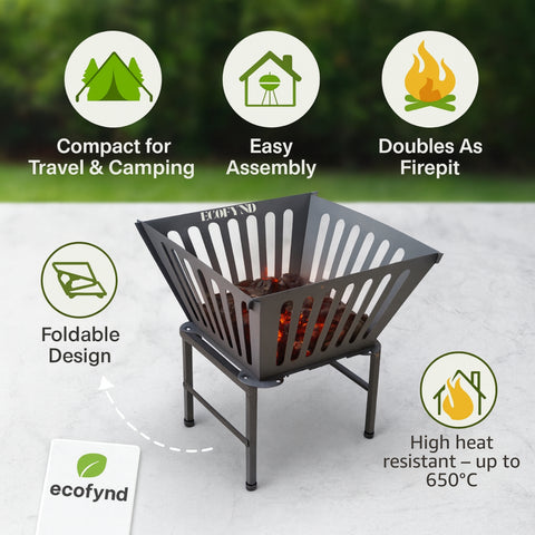 ecofynd Foldable Iron Fire Pit – Heavy Duty, High Heat & Portable