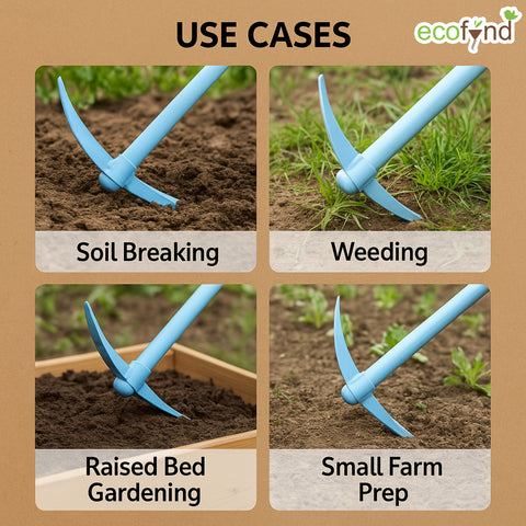 ecofynd Heavy Duty Garden Tiller with Wooden Handle – Sky Blue