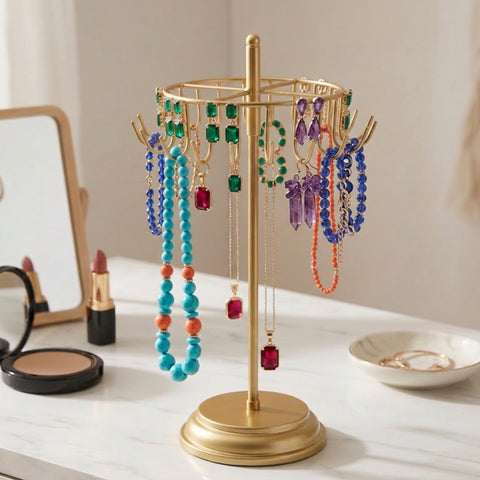 ecofynd Ecofynd Rotating Jewelry Organizer Stand with 20 Hooks (Golden)
