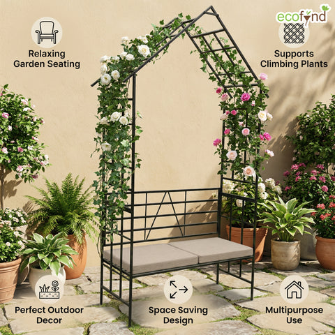 ecofynd Ecofynd Black Arbor 2 Seater Garden Bench for Outdoors Hut Shaped