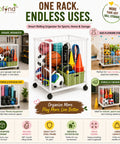 ecofynd White Sports Ball Storage Rack with 360° Rotating Wheels