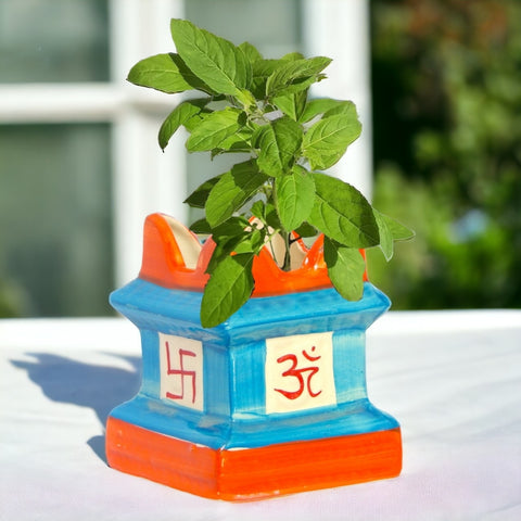 best pot for tulsi plant Blue & Orange Traditional Tulsi Planter