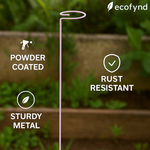 ecofynd Pink Metal Plant Trellis – 18 Inch Rust-Resistant Stake