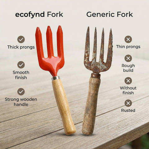 ecofynd Small Hand Fork with Wooden Handle – 25 × 6 cm Rust-Resistant Garden Tool