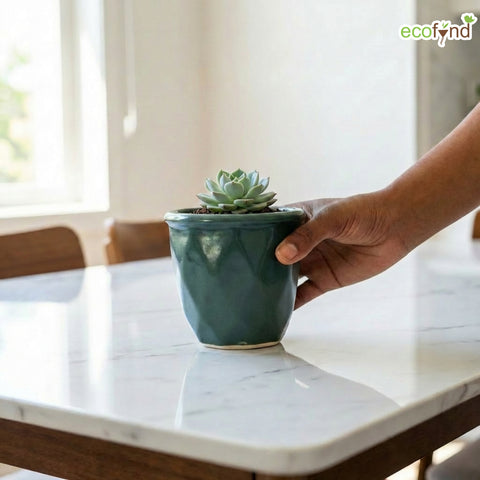ecofynd Ecofynd Dark Green 4.3 Inch Cachepot Planter with Drainage Hole for Desk