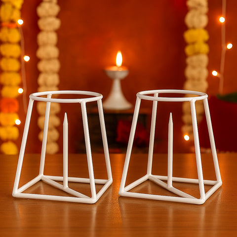 ecofynd Banana Plant Stand (Pack of 2) – White Metal Stand for Puja, Weddings & Festivals